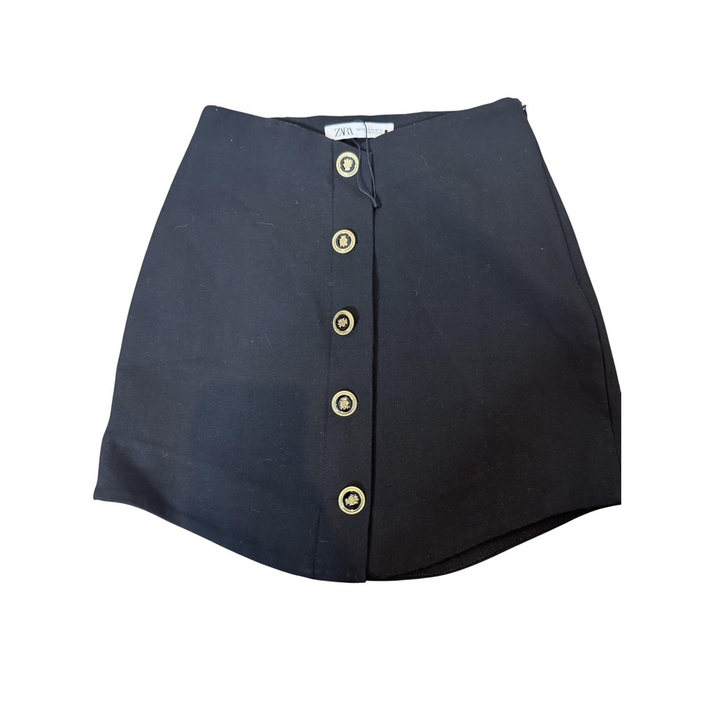 Zara Skirt Womens XS Black Gold Button Front Mini High Waist Made In Turkey‎